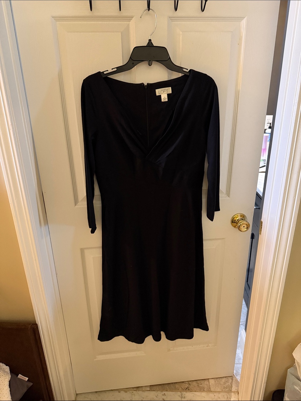 LOFT Black Long-Sleeve V-Neck A-Line Dress